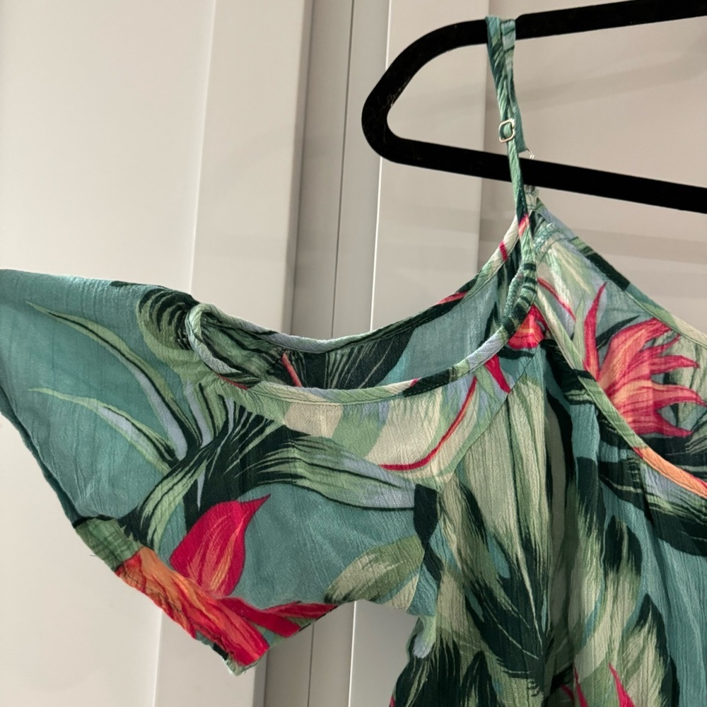 Show Me Your Mumu‎ Off the Shoulder Cold Shoulder Hawaiian Flowy Crop Top Medium - Picture 3 of 7